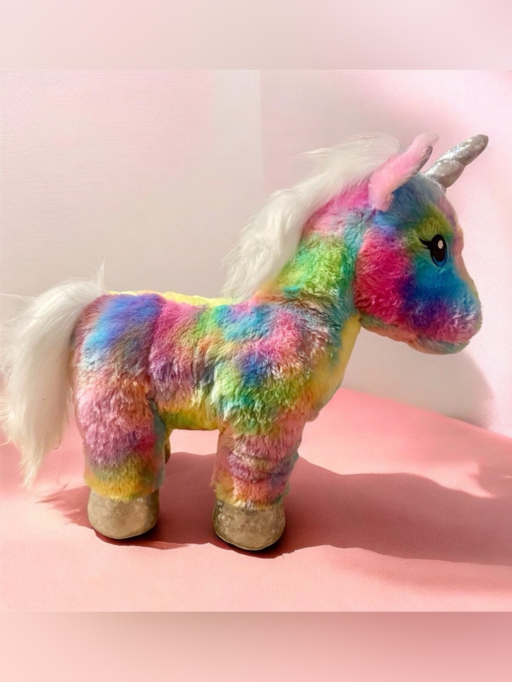 Build a Bear Workshop Rainbow Unicorn Plush 16” Tie-Dye BAB Holographic Hooves
